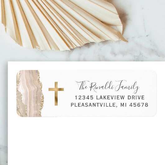 Étiquette Ivory Agate Gold Cross - Adresse de retour