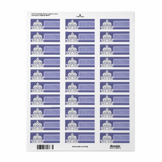 Étiquette Ivory Damask Periwinkle violet (Feuille entière)