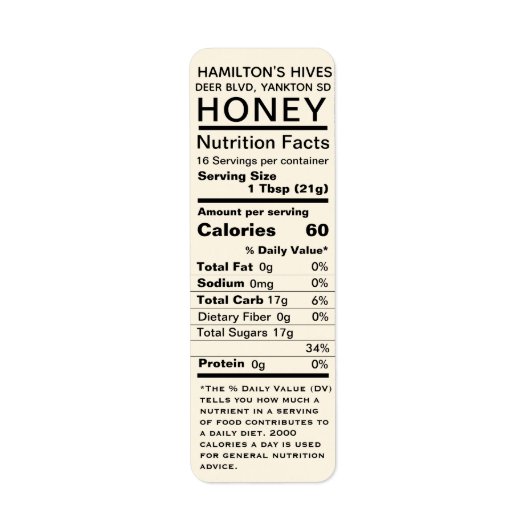 Étiquette Ivory Honey Nutrition Facts Return Adresse Label (Devant)