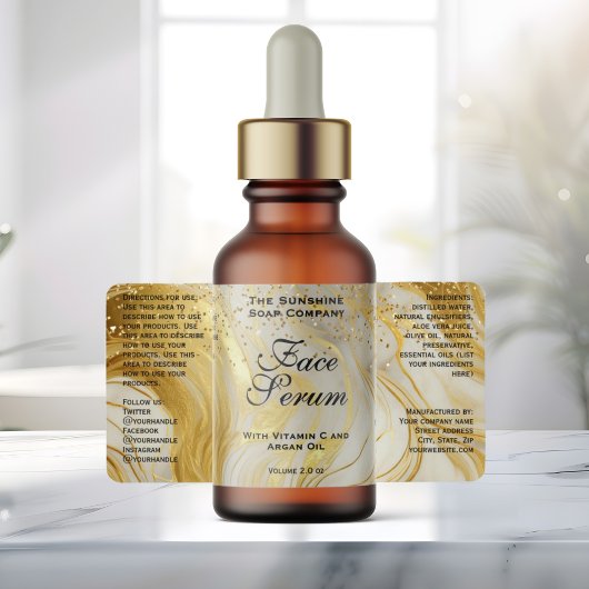 Étiquette Ivory Marble & Gold Glitter Dropper Bottle