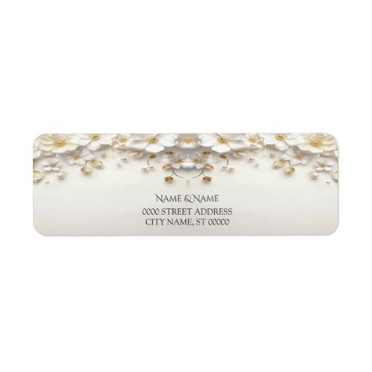 Étiquette Ivory White Floral Gold Leave Adresse de retour (Devant)