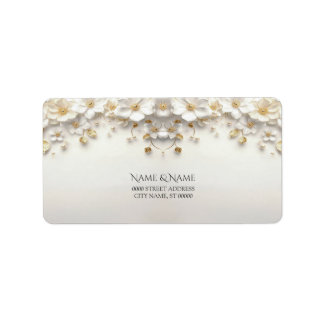 Étiquette Ivory White Floral Gold Leave Adresse de retour