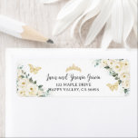 Étiquette Ivory White Floral Quinceanera Adresse de retour<br><div class="desc">Personnalisez ces chics papillons floraux blancs en ivoire retournent des étiquettes d'adresse aujourd'hui. Idéal pour les fêtes d'anniversaire,  quinceanera,  sweet 16,  princess party,  etc. Objets correspondants disponibles en magasin ! c) Le Happy Cat Studio.</div>