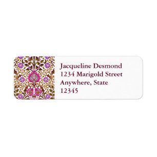 Étiquette Jacobean Floral Damask, rose, violet et Brown