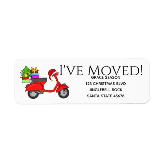 Étiquette J'ai déménagé un scooter de Noël avec des cadeaux (Devant)