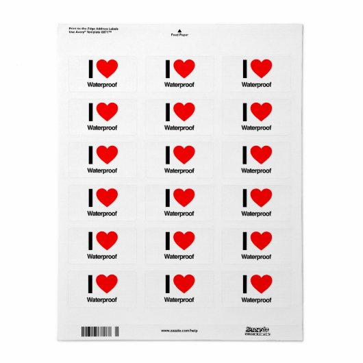 Étiquette j'aime imperméable (Feuille entière)