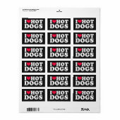 Étiquette J'Aime Les Chiens Chauds Rectangulaires (Feuille entière)