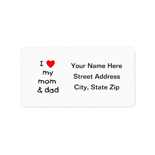 Étiquette J'aime ma mère et mon père (Devant)