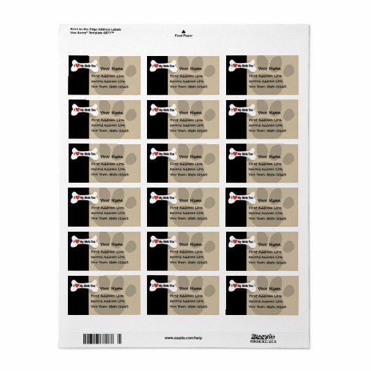 Étiquette J'Aime Mon Chih Tzu - Os Chien (Feuille entière)