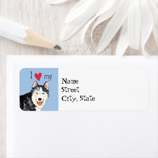 Étiquette J'aime mon Husky (En situation)