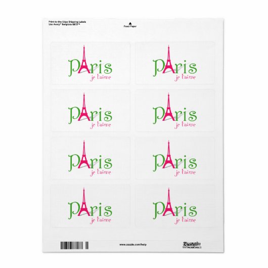 Étiquette J'aime Paris (Feuille entière)