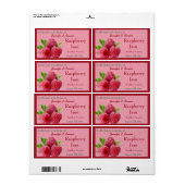 Étiquette Jam à framboise rouge ou jarre à canne à conserves (Feuille entière)