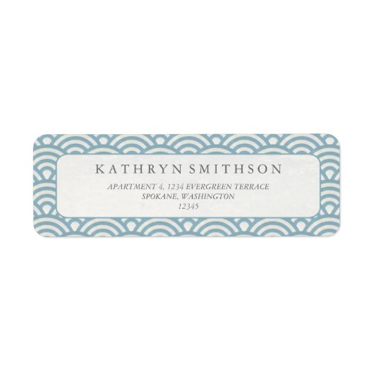 Étiquette Japonais Seigaiha Vagues Élégante Bleu & Blanc (Devant)