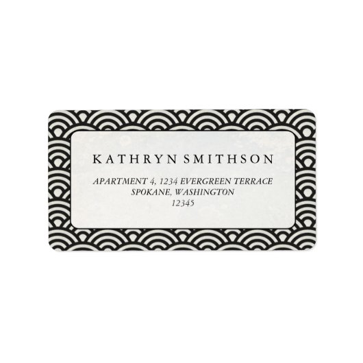 Étiquette Japonaise Seigaiha Vagues Élégante Noir + Blanc (Devant)