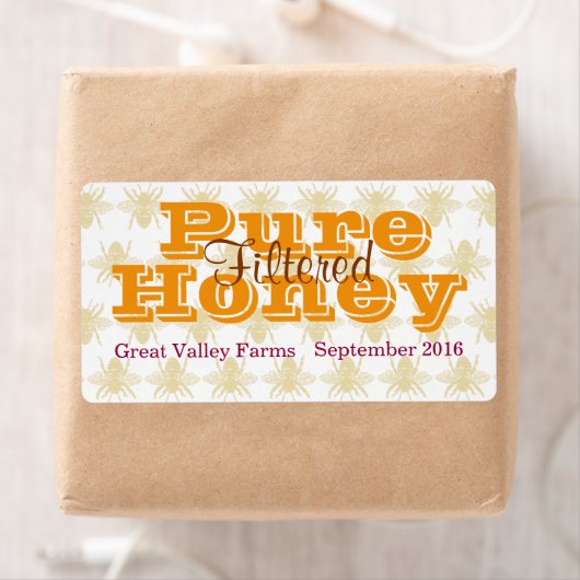 Étiquette Jar de miel filtré de Queen Bee (En situation)