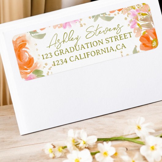 Étiquette Jardin boho orange fleur sauvage graduation