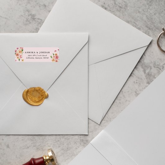 Étiquette Jardin en Fleur Rose | Adresse de Retour Botanique
