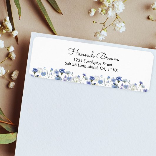 Étiquette Jardin Fleur sauvage bleu aquarelle