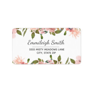 Étiquette Jardin floral aquarelle rose blush sur fond blanc