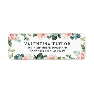 Étiquette Jardin Floral rose pâle Rose Mariage d'aquarelle