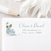 Étiquette Jardin romantique bleu poussiéreux aquarelle flora (En situation)