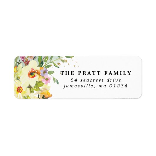 Étiquette Jaune Daffodial Floral Adresse de retour (Devant)