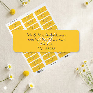 Étiquette Jaune Ensoleillé Mariage Blanc Monogramme Adresse