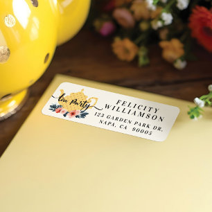 Étiquette Jaune et or Floral Vintage Tea Pot Tea Party