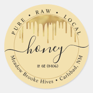 Étiquette jaune miel avec gouttes et police décora