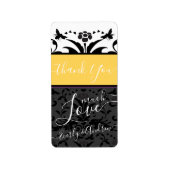 Étiquette Jaune, Noir et Gris Bumble Bee Floral Damask (Devant)