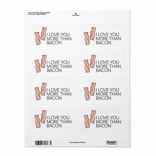 Étiquette Je t'aime plus que Bacon (Feuille entière)