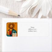 Étiquette Jésus-Christ tenant l'icône orthodoxe des Évangile (En situation)