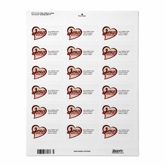 Étiquette Jésus t'aime (Feuille entière)