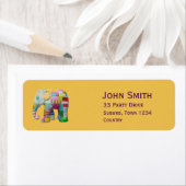 Étiquette Jeu d'éléphant patchwork pour enfants vintages (En situation)