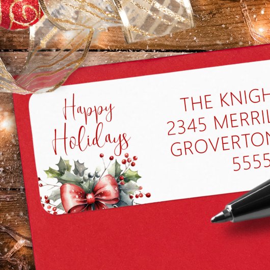 Étiquette JEUX VACANCES Modernes Script Red Bow Holly