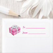 Étiquette Joli Cadeau Noël Arc Argent Rose (En situation)