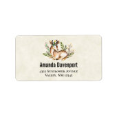 Étiquette Joli Cerf Aquarellé Posé En Bas Boho (Devant)