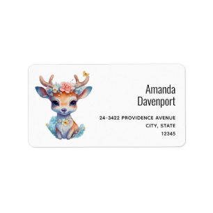 Étiquette Joli cerf de bébé avec Antlers et Fleurs Adresse