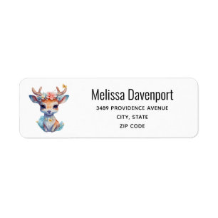Étiquette Joli cerf de bébé avec Antlers et Fleurs Adresse