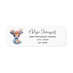 Étiquette Joli cerf de bébé avec Antlers et Fleurs Adresse