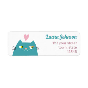 Étiquette Joli Chat Kawaii Rose Coeur Adresse de l'Expéditeu