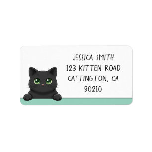 Étiquette Joli chat noir qui regarde Mint Personnalisé