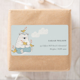 Étiquette Joli Elegant Aqua Blue Ours Coeur Birt Adresse