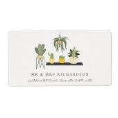 Étiquette Joli Elegant Poted Leafy Succulent Plantes Adresse (Devant)