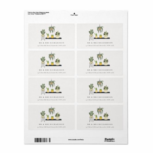 Étiquette Joli Elegant Poted Leafy Succulent Plantes Adresse (Feuille entière)