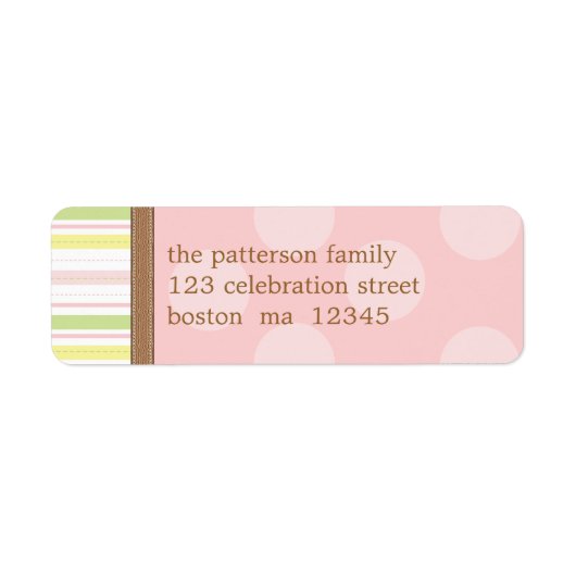 Étiquette Joli en rose et vert rayures + points (Devant)