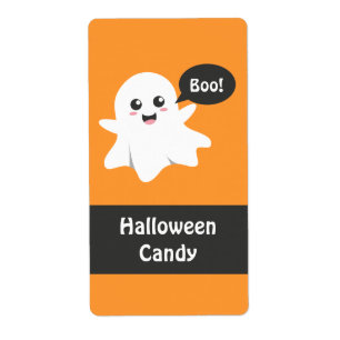 Étiquette Joli Fantôme qui fait Bouh, Joyeux Halloween