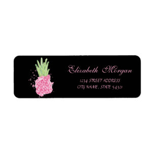 Étiquette Joli Femme Aquarelle noire Ananas rose