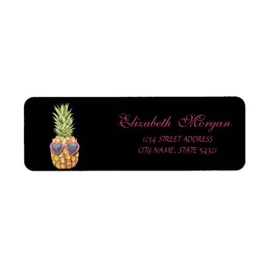 Étiquette Joli Fille Noir Ananas Cool (Devant)