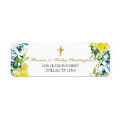 Étiquette Joli Jaune Floral Gold Cross Baptême Retour (Devant)
